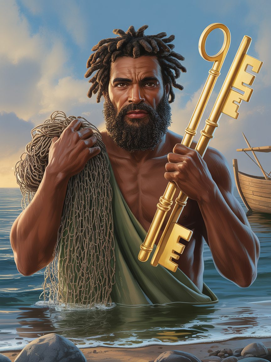 The apostle Peter, a weathered brown-skinned Galilean fisherman