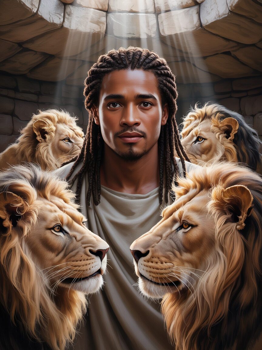 The prophet Daniel, dark-skinned, in the court of Babylon