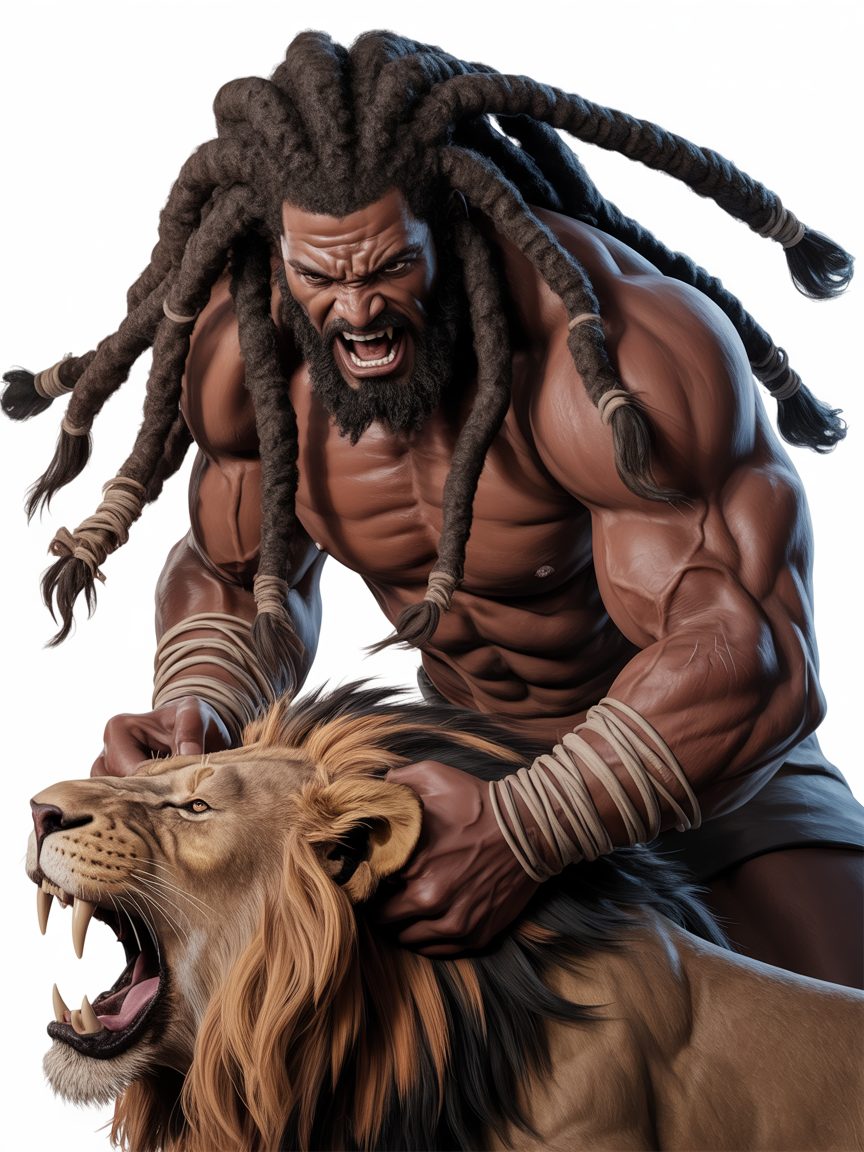 Samson the Nazirite with seven thick dreadlocks and immense strength